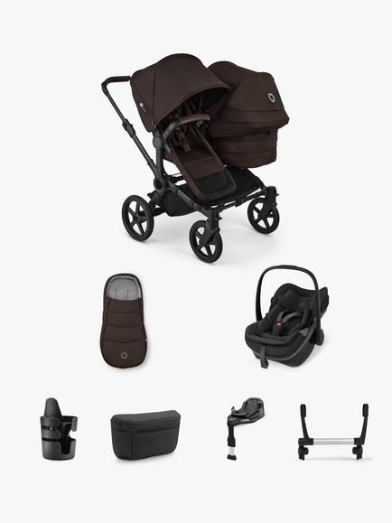 Bugaboo Donkey 6 Double Stroller & Accessories with Maxi-Cosi Pebble Slide Pro Car Seat & FamilyFix Base Ultimate Bundle, Cocoa Brown, 