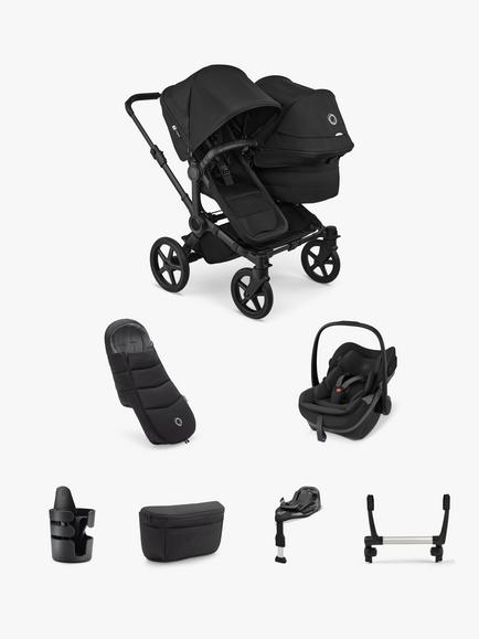 Bugaboo Donkey 6 Double Stroller & Accessories with Maxi-Cosi Pebble Slide Pro Car Seat & FamilyFix Base Ultimate Bundle, Black, 