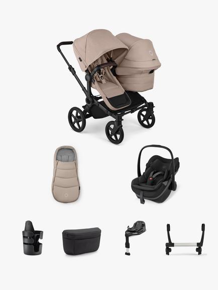Bugaboo Donkey 6 Double Stroller & Accessories with Maxi-Cosi Pebble Slide Pro Car Seat & FamilyFix Base Ultimate Bundle, Desert Taupe, 