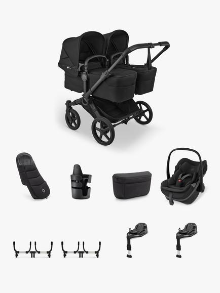 Bugaboo Donkey 6 Twin Stroller & Accessories with Maxi-Cosi Pebble Slide Pro Car Seat & FamilyFix Base Ultimate Bundle, Black, 