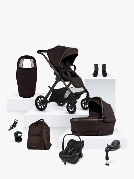 Silver Cross Reef 2 Special Edition Pushchair & Accessories with Maxi-Cosi Pebble Slide Pro Car Seat & FamilyFix Base Bundle, Ganache, 