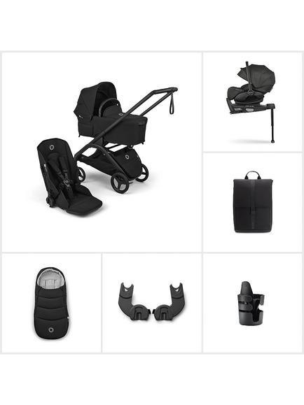 Bugaboo Dragonfly Plus Pushchair & Carrycot with Bugaboo Otter by Nuna Baby Car Seat & 360 Base Ultimate Bundle, Black, 