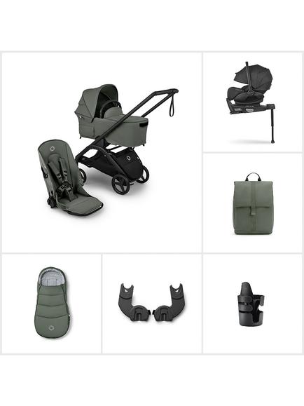 Bugaboo Dragonfly Plus Pushchair & Carrycot with Bugaboo Otter by Nuna Baby Car Seat & 360 Base Ultimate Bundle, Forest Green, 