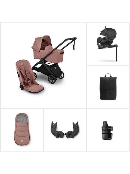 Bugaboo Dragonfly Plus Pushchair & Carrycot with Bugaboo Otter by Nuna Baby Car Seat & 360 Base Ultimate Bundle, Dusty Pink, 