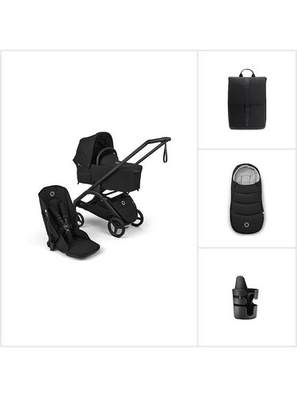 Bugaboo Dragonfly Plus Pushchair, Carrycot & Accessories Essential Bundle, Midnight Black, 