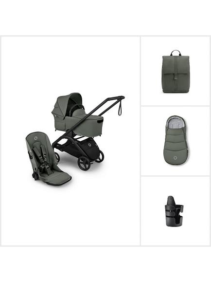 Bugaboo Dragonfly Plus Pushchair, Carrycot & Accessories Essential Bundle, Forest Green, 