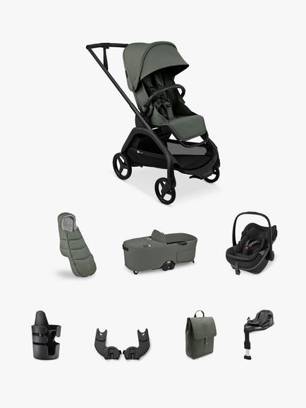 Bugaboo Dragonfly Plus Pushchair & Carrycot with Maxi-Cosi Pebble Slide Pro Car Seat & FamilyFix Base Ultimate Bundle, Forest Green, 