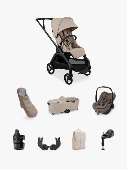 Bugaboo Dragonfly Plus Pushchair & Carrycot with Maxi-Cosi Pebble Slide Pro Car Seat & FamilyFix Base Ultimate Bundle, Natural, 