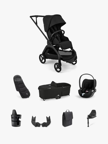 Bugaboo Dragonfly Plus Pushchair & Carrycot with Cybex Cloud T Car Seat & Base Ultimate Bundle, Black, 