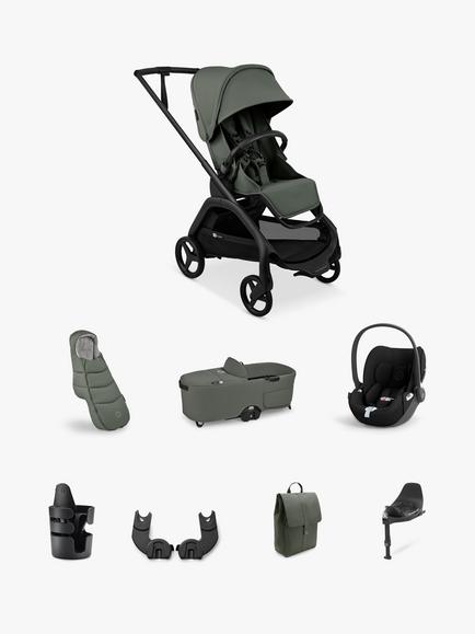Bugaboo Dragonfly Plus Pushchair & Carrycot with Cybex Cloud T Car Seat & Base Ultimate Bundle, Forest Green, 