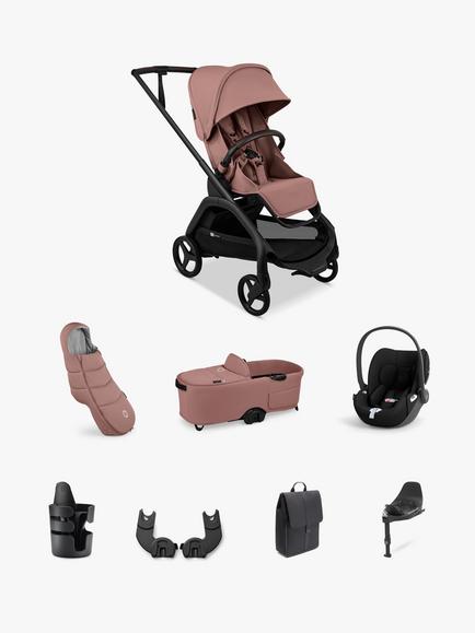 Bugaboo Dragonfly Plus Pushchair & Carrycot with Cybex Cloud T Car Seat & Base Ultimate Bundle, Dusty Pink, 