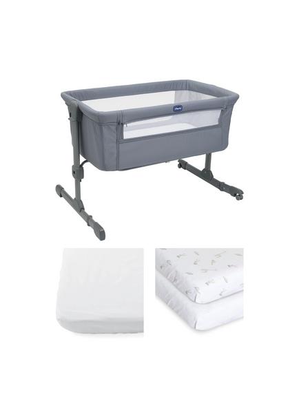 Chicco Next2Me Essential Bedside Crib, Matress Cover & Fitted Sheets Bundle, Dune Re-lux, 