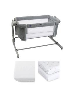 Chicco Next2Me Magic Evo Cot, Mattress Cover & Fitted Sheets Bundle, Dark Grey, 