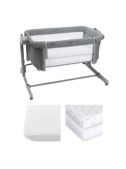 Chicco Next2Me Magic Evo Cot, Mattress Cover & Fitted Sheets Bundle, Dark Grey, 