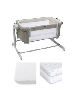 Chicco Next2Me Magic Evo Cot, Mattress Cover & Fitted Sheets Bundle, Taupe, 