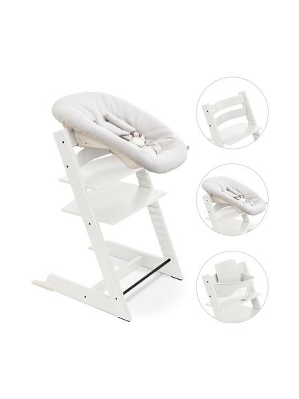 Tripp Trapp Highchair, Vanilla Newborn Set & Baby Set Bundle, White, 