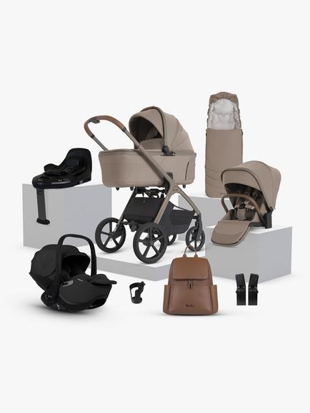 Silver Cross Cove 2 Stroller, Carrycot & Accessories with Glide Plus 360 i-Size Car Seat & Base Ultimate Infant Bundle, Champagne, 