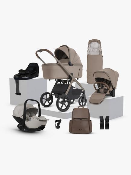 Silver Cross Cove 2 Stroller, Carrycot & Accessories with Glide Plus 360 i-Size Car Seat & Base Ultimate Infant Bundle, Champagne, 