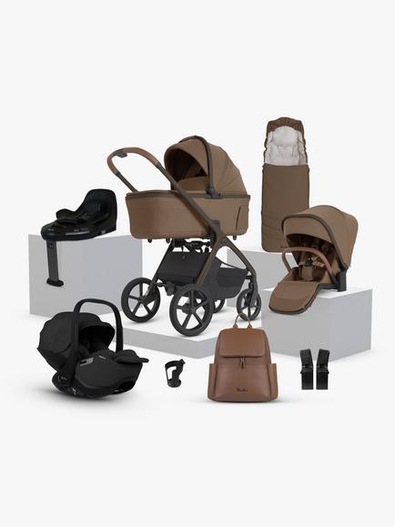 Silver Cross Cove 2 Stroller, Carrycot & Accessories with Glide Plus 360 i-Size Car Seat & Base Ultimate Infant Bundle, Maple, 