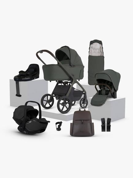 Silver Cross Cove 2 Stroller, Carrycot & Accessories with Glide Plus 360 i-Size Car Seat & Base Ultimate Infant Bundle, Pewter, 