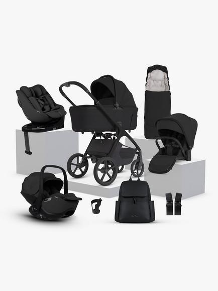 Silver Cross Cove 2 Stroller, Carrycot & Accessories with Glide Plus 360 & Approach Plus 360 i-Size Car Seats & Base Ultimate Family Bundle, Oynx, 