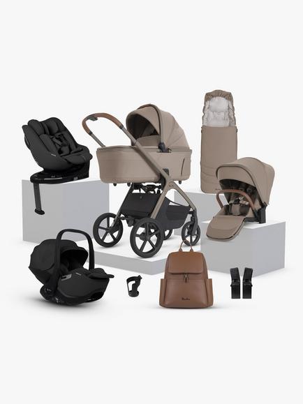 Silver Cross Cove 2 Stroller, Carrycot & Accessories with Glide Plus 360 & Approach Plus 360 i-Size Car Seats & Base Ultimate Family Bundle, Champagne, 