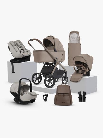 Silver Cross Cove 2 Stroller, Carrycot & Accessories with Glide Plus 360 & Approach Plus 360 i-Size Car Seats & Base Ultimate Family Bundle, Champagne, 