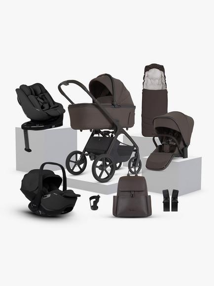 Silver Cross Cove 2 Stroller, Carrycot & Accessories with Glide Plus 360 & Approach Plus 360 i-Size Car Seats & Base Ultimate Family Bundle, Chocolate, 