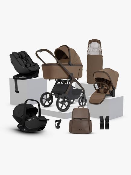 Silver Cross Cove 2 Stroller, Carrycot & Accessories with Glide Plus 360 & Approach Plus 360 i-Size Car Seats & Base Ultimate Family Bundle, Maple, 