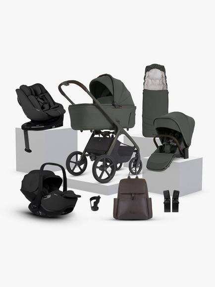 Silver Cross Cove 2 Stroller, Carrycot & Accessories with Glide Plus 360 & Approach Plus 360 i-Size Car Seats & Base Ultimate Family Bundle, Pewter, 
