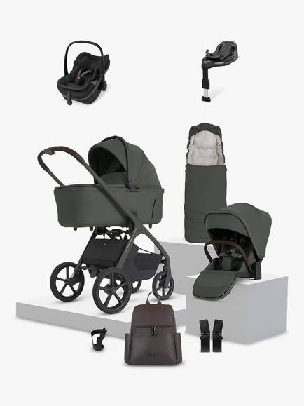 Silver Cross Cove 2 Stroller, Carrycot & Accessories with Maxi-Cosi Pebble Slide Pro Baby Car Seat & Base Bundle, Pewter, 
