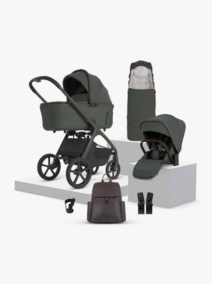 Silver Cross Cove 2 Stroller, Carrycot & Accessories with Cybex Cloud T Baby Car Seat & Base Bundle, Pewter, 