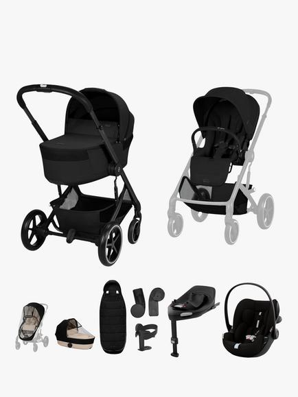 Cybex Balios S Lux Pushchair, Fold Carrycot & Accessories with Cloud G3 Baby Car Seat & Base Ultimate Travel System Bundle, Black, 