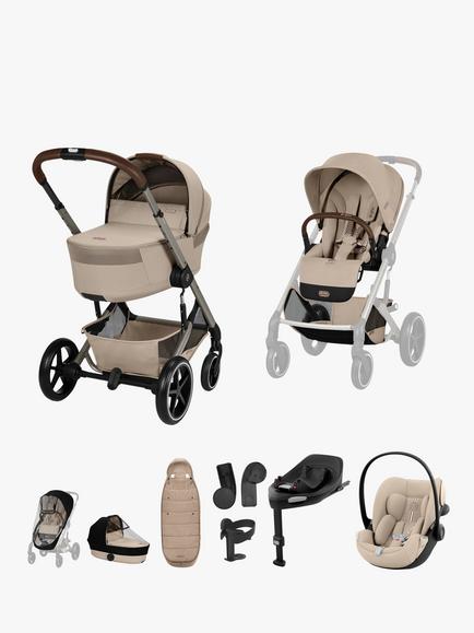 Cybex Balios S Lux Pushchair, Fold Carrycot & Accessories with Cloud G3 Baby Car Seat & Base Ultimate Travel System Bundle, Beige, 