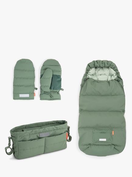 Done by Deer Quilted Stroller Organiser, Footmuff & Stroller Mittens Bundle, Green, 