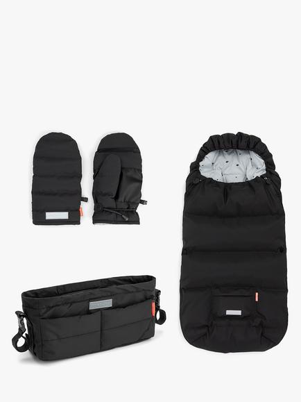 Done by Deer Quilted Stroller Organiser, Footmuff & Stroller Mittens Bundle, Black, 