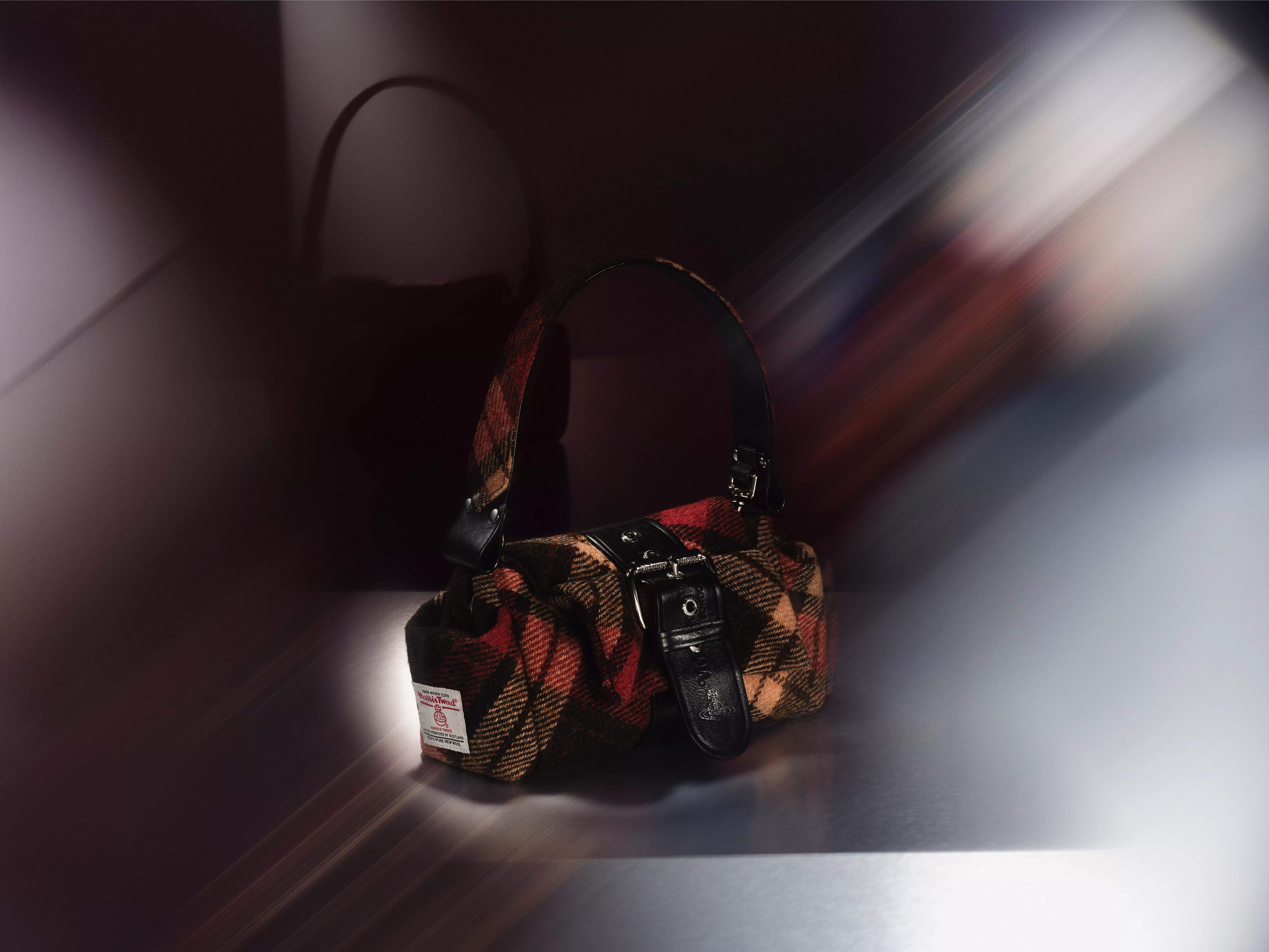 checked shoulder bag with black buckle