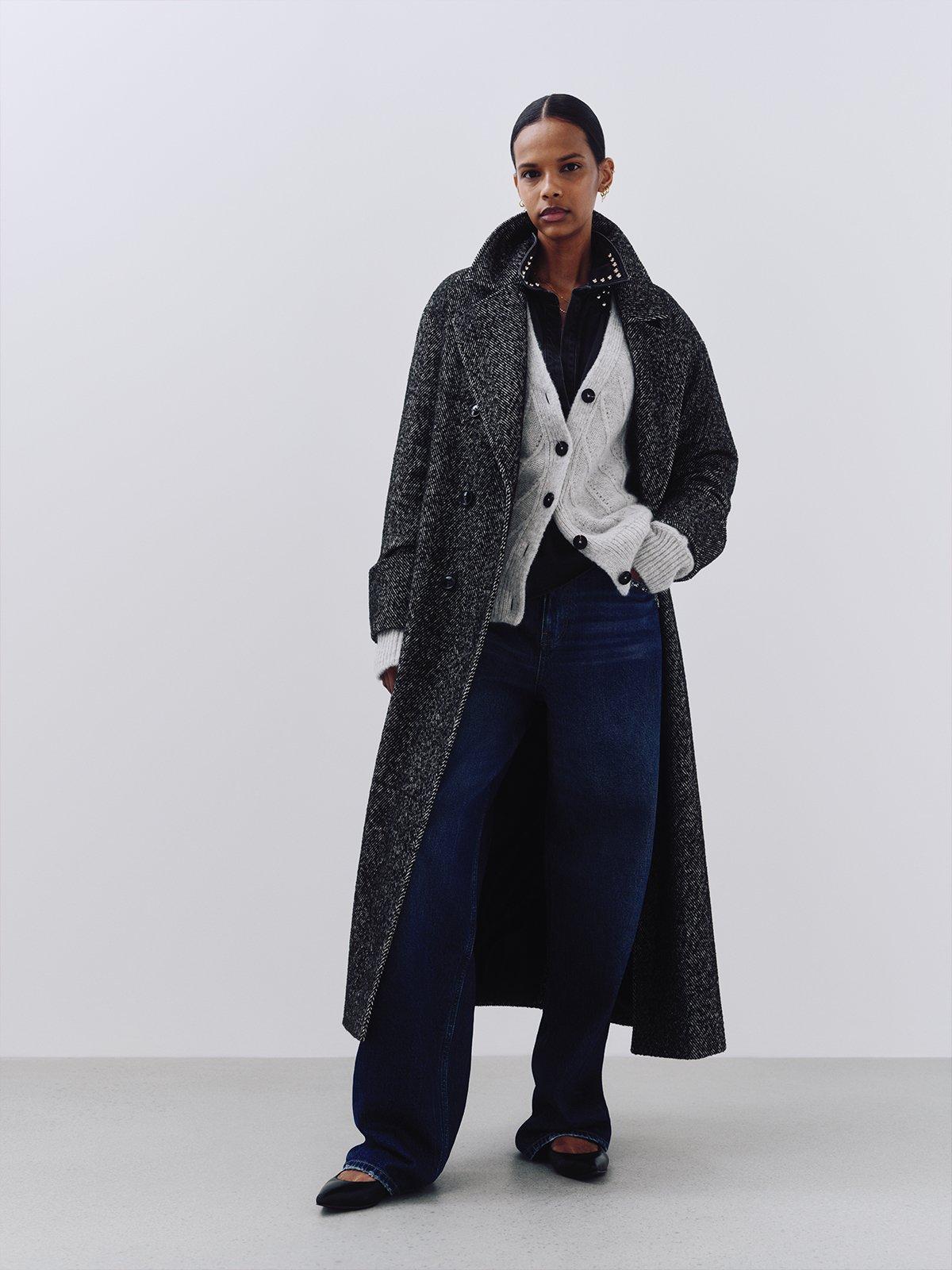 Women's Herringbone Longline Coat
