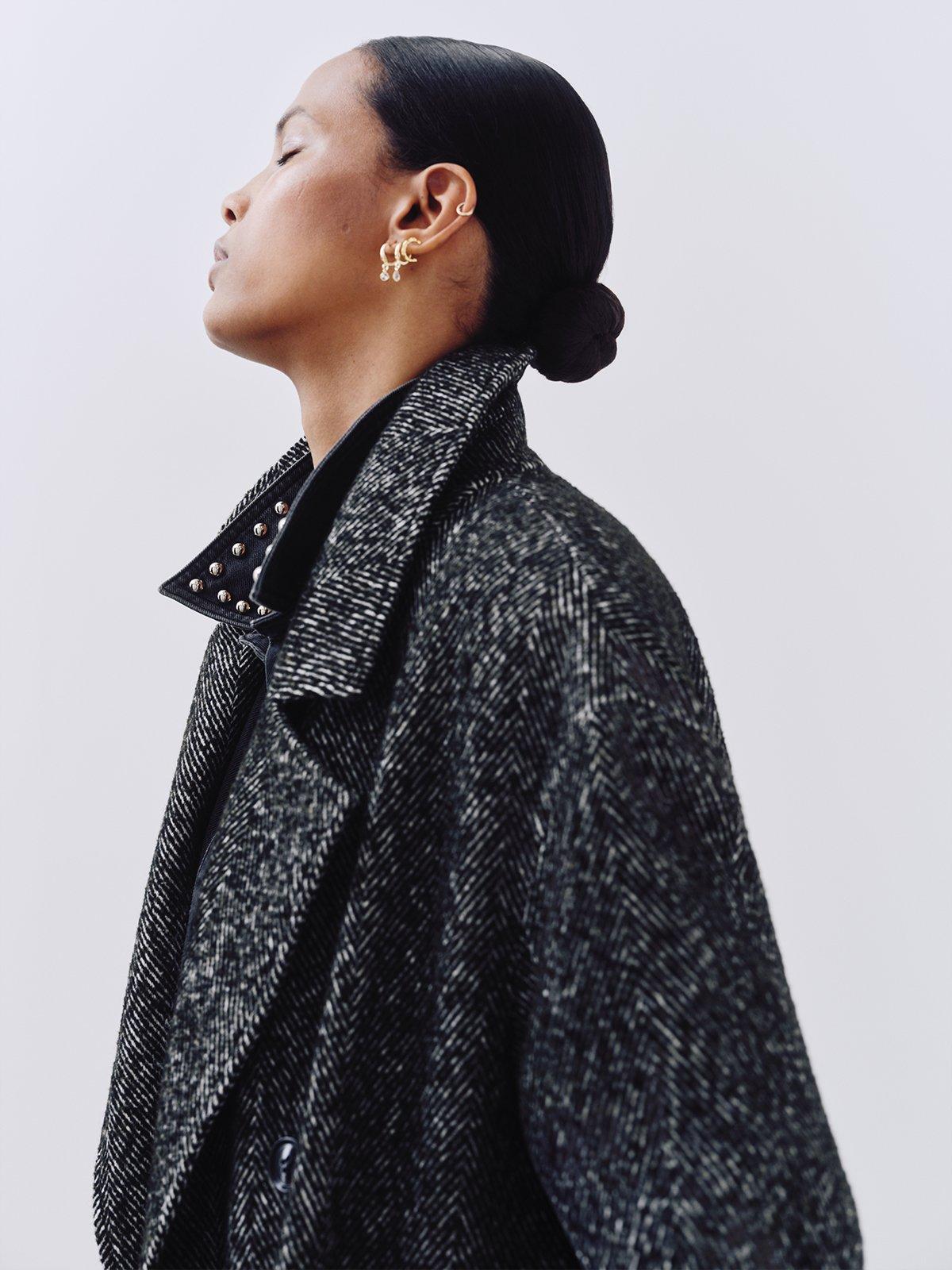 Women's Herringbone Longline Coat