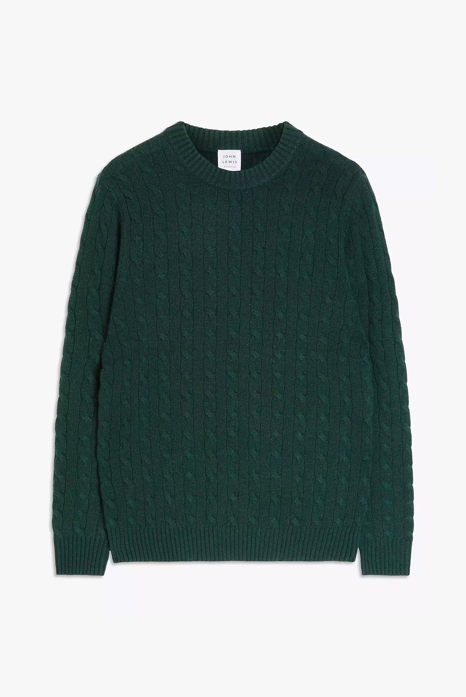 John Lewis Cashmere Cable Crew Neck Jumper, Sea Moss, £125.00