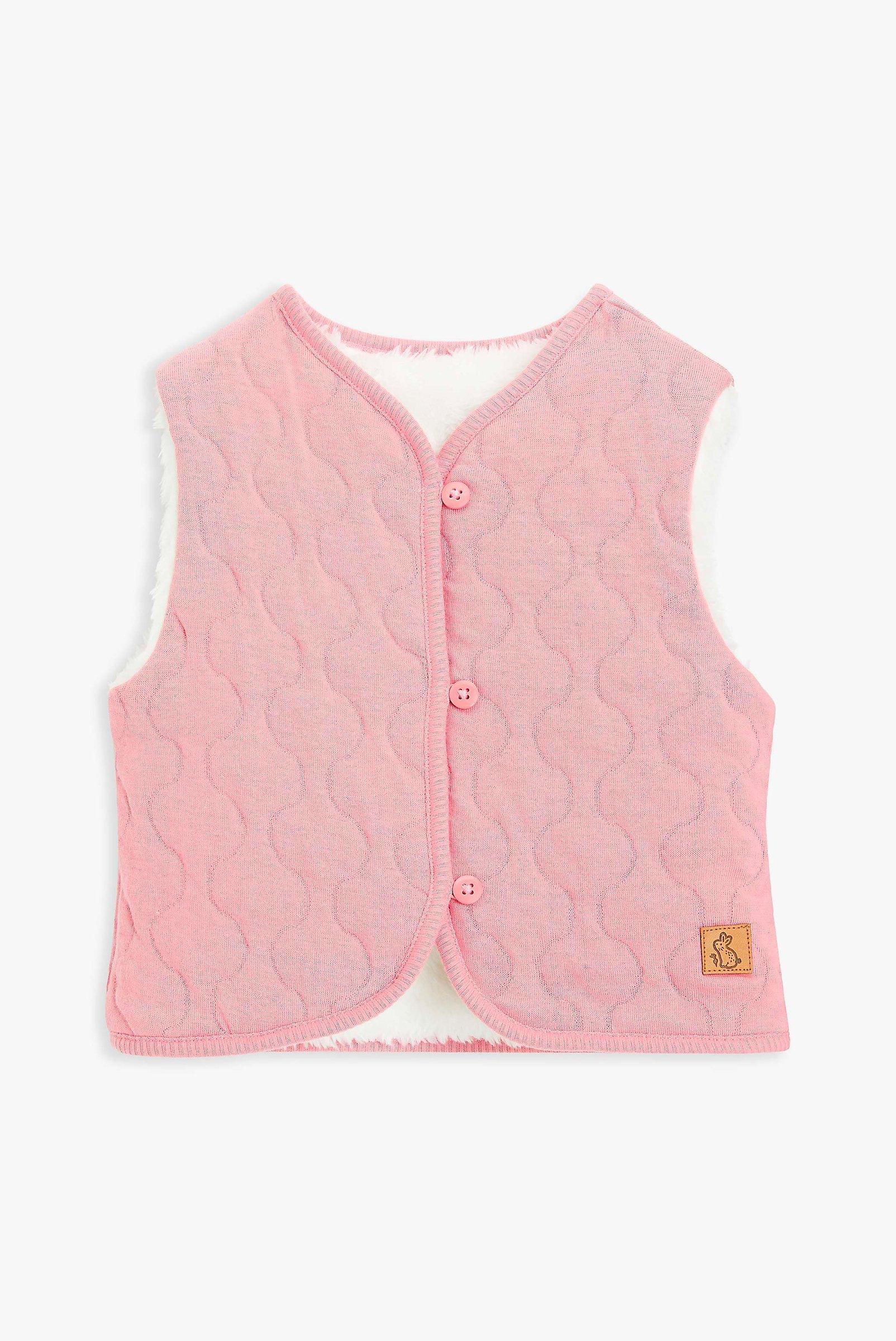 John Lewis Baby Quilt & Borg Faux-Fur Reversible Gilet, Pink, £11.00 - £12.00