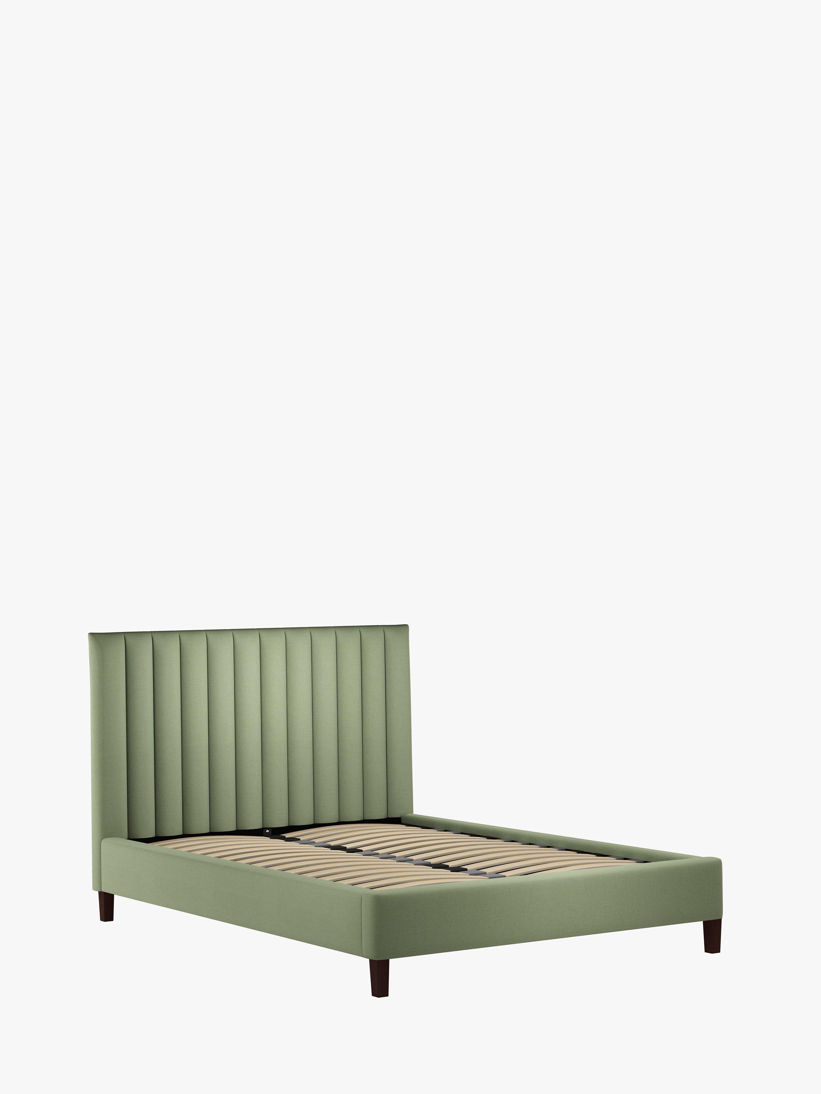 John Lewis Fluted Upholstered Bed Frame, Double, Relaxed Linen Sage Green