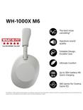 Sony WH-1000XM6 Noise Cancelling Wireless Bluetooth High Resolution Audio Over-Ear Headphones with Mic/Remote, Silver