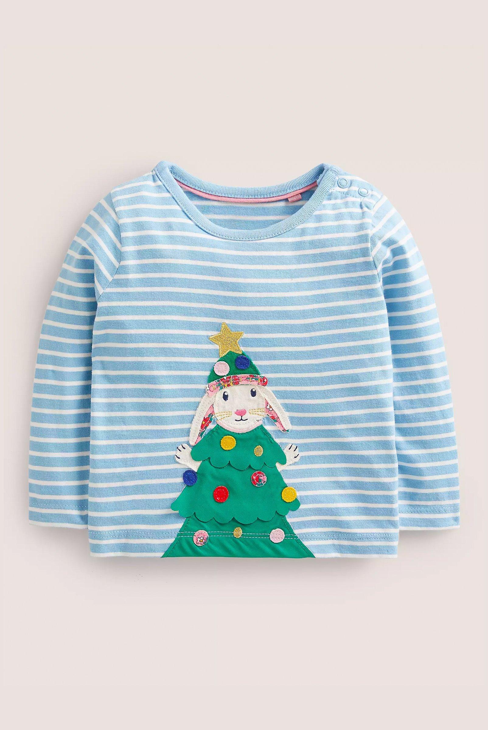 Mini Boden Baby Bunny Christmas Tree Appliqué T-Shirt, £11.90