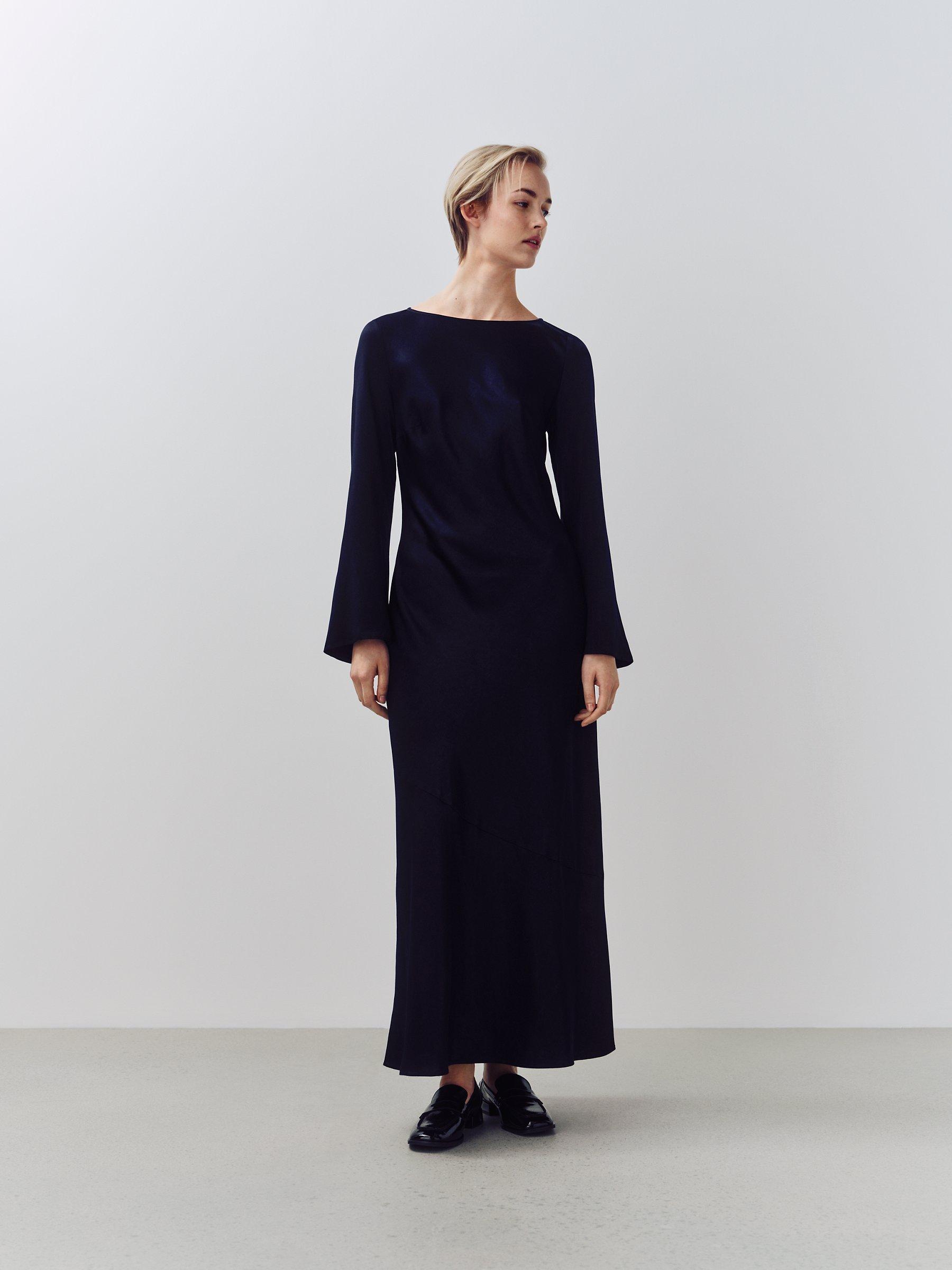 John Lewis ANYDAY Bias Cut Slinky Satin Maxi Dress Navy