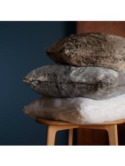 John Lewis Faux Fur Cushion - view 2, Grey