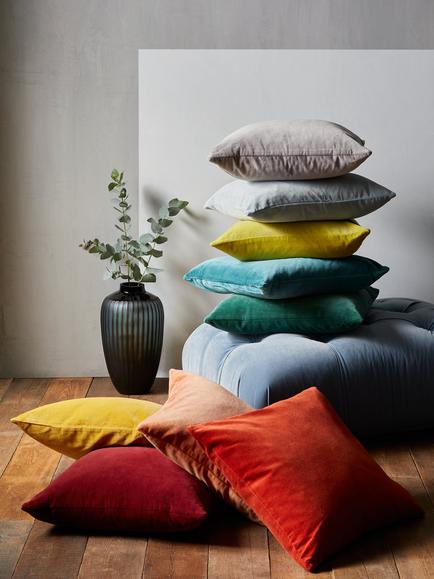 John Lewis Cotton Velvet Cushion - view 2, Ochre