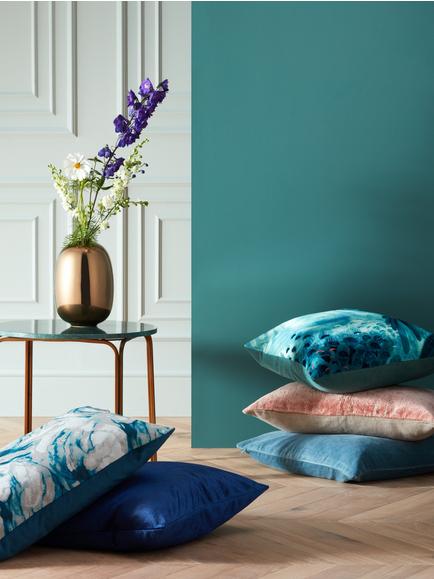 John Lewis Cotton Velvet Cushion - view 2, Soft Teal