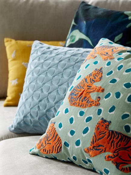 John Lewis Tiger Cushion, Green / Multi - view 2, Green / Multi
