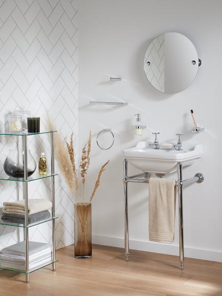 John Lewis 4 Tier Glass Shelf Slim Bathroom Shelving Unit - view 2, 